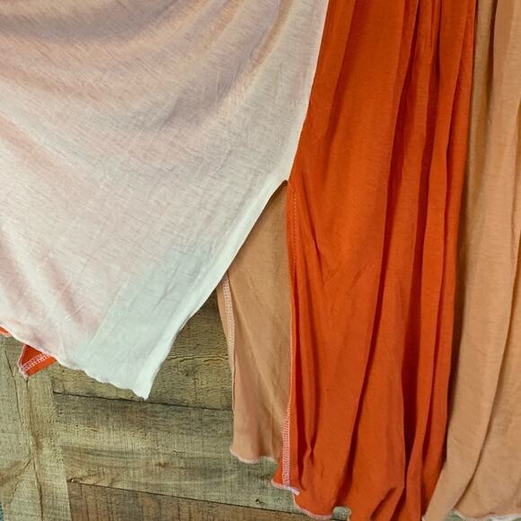 𝅺Free People Macrame Tunic Tank Top Colorblock Orange Tan White Size XS - Picture 7 of 11